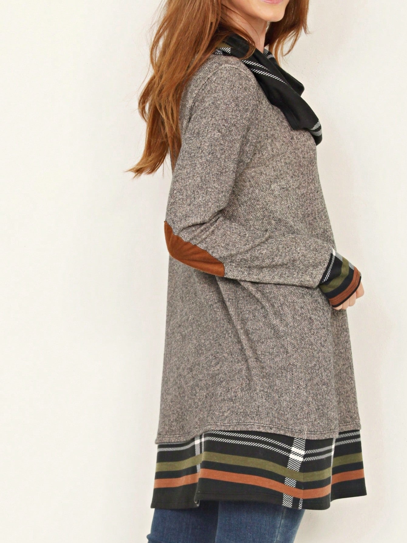 Boho Retro Solid Knit Button Turtle Neck Tulip Slit Tunic Top  Knit Top