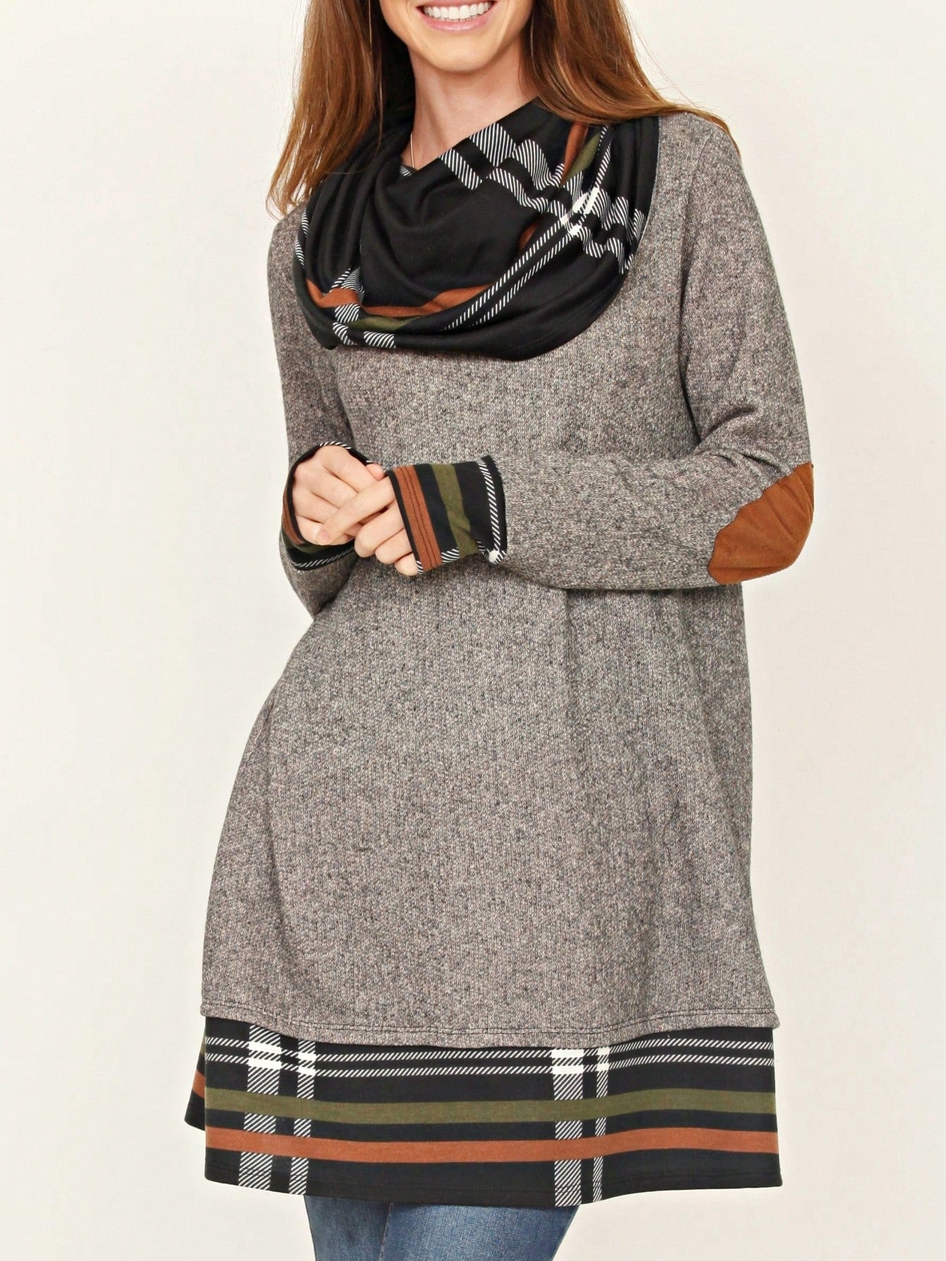 Boho Retro Solid Knit Button Turtle Neck Tulip Slit Tunic Top  Knit Top
