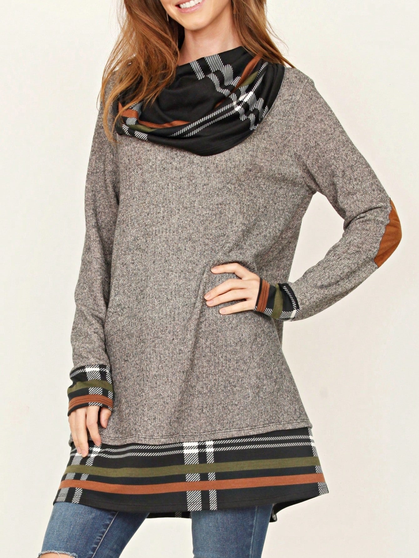 Boho Retro Solid Knit Button Turtle Neck Tulip Slit Tunic Top  Knit Top