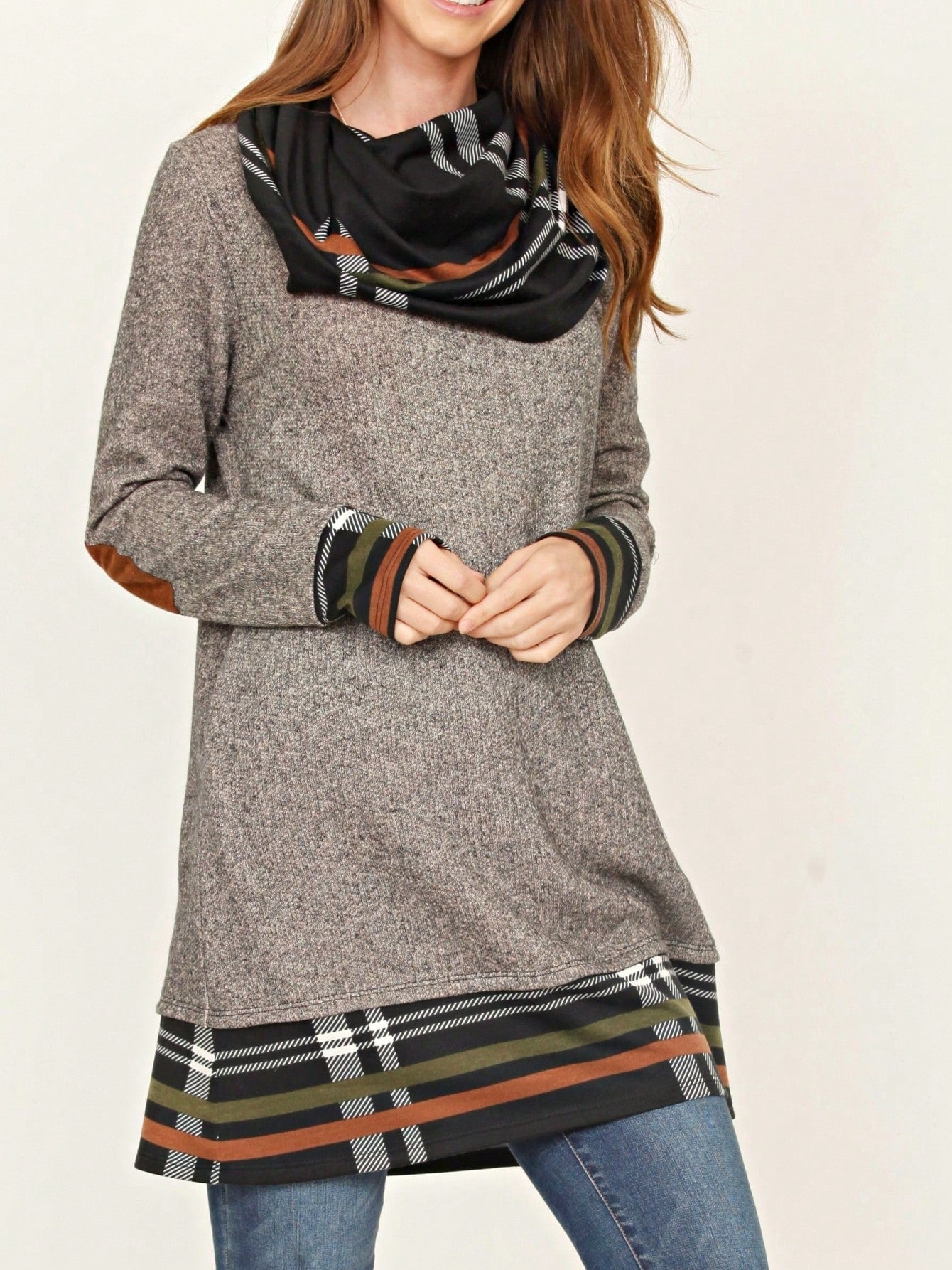 Boho Retro Solid Knit Button Turtle Neck Tulip Slit Tunic Top  Knit Top