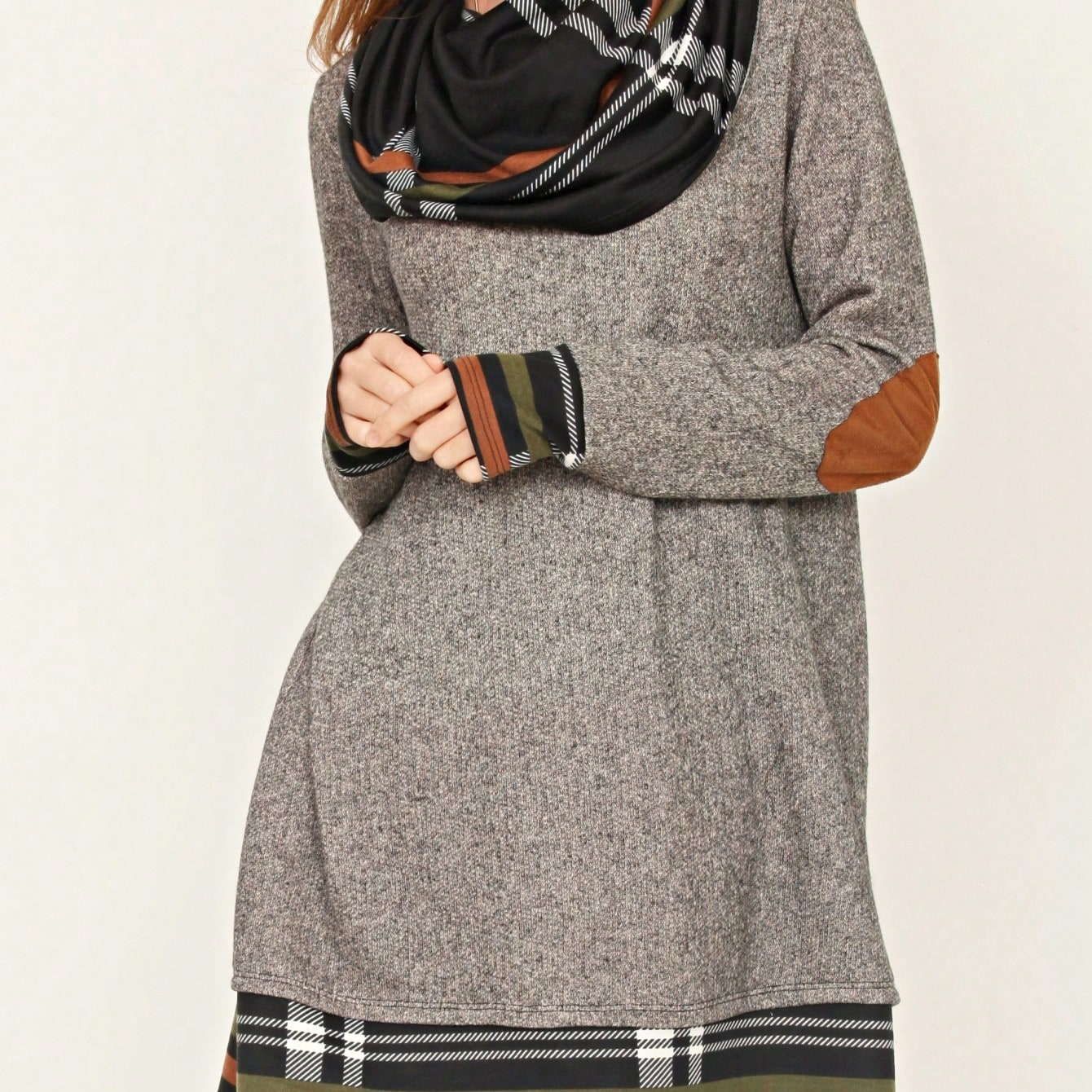 Boho Retro Solid Knit Button Turtle Neck Tulip Slit Tunic Top  Knit Top