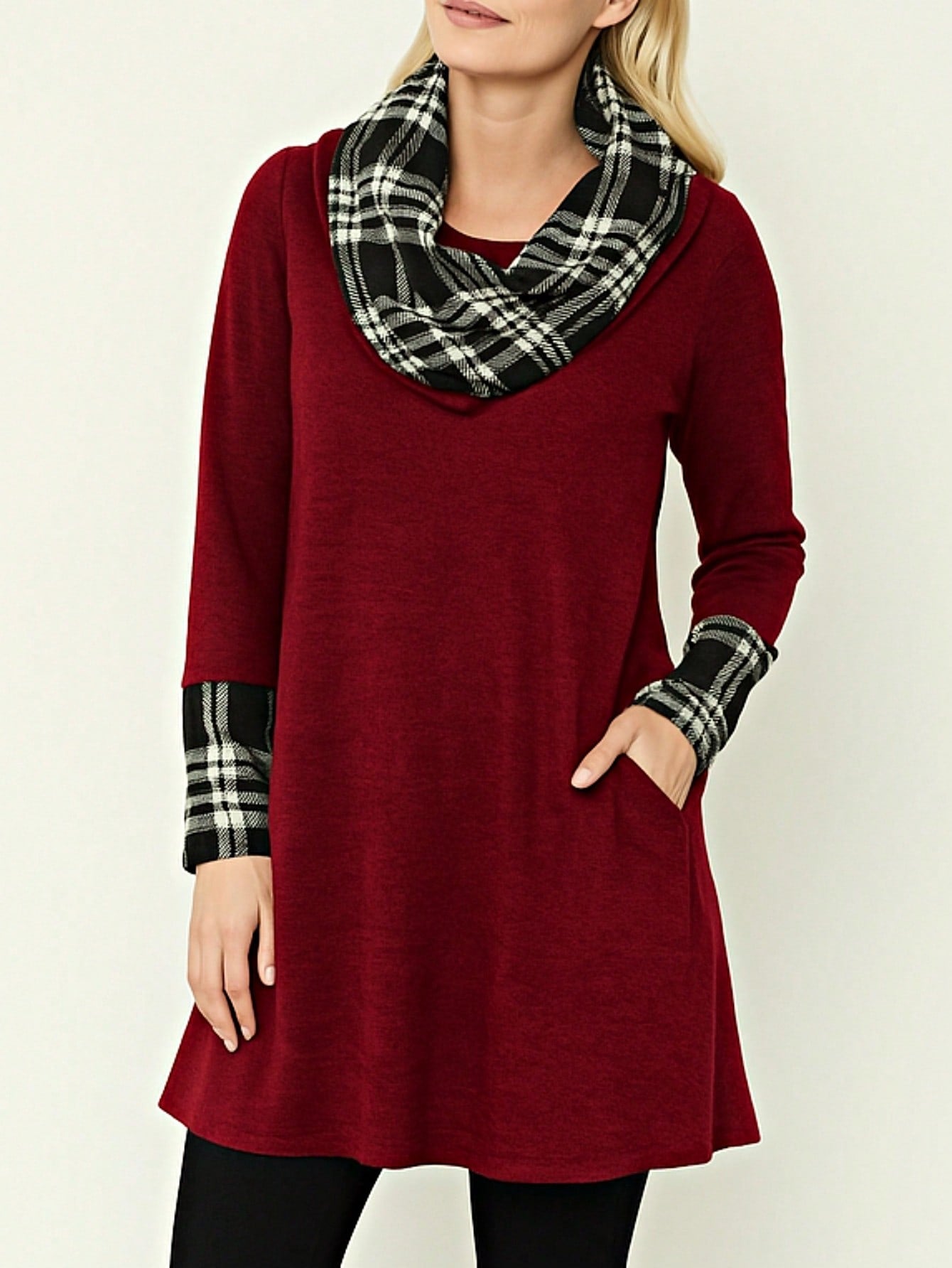 Boho Retro Solid Knit Button Turtle Neck Tulip Slit Tunic Top  Knit Top