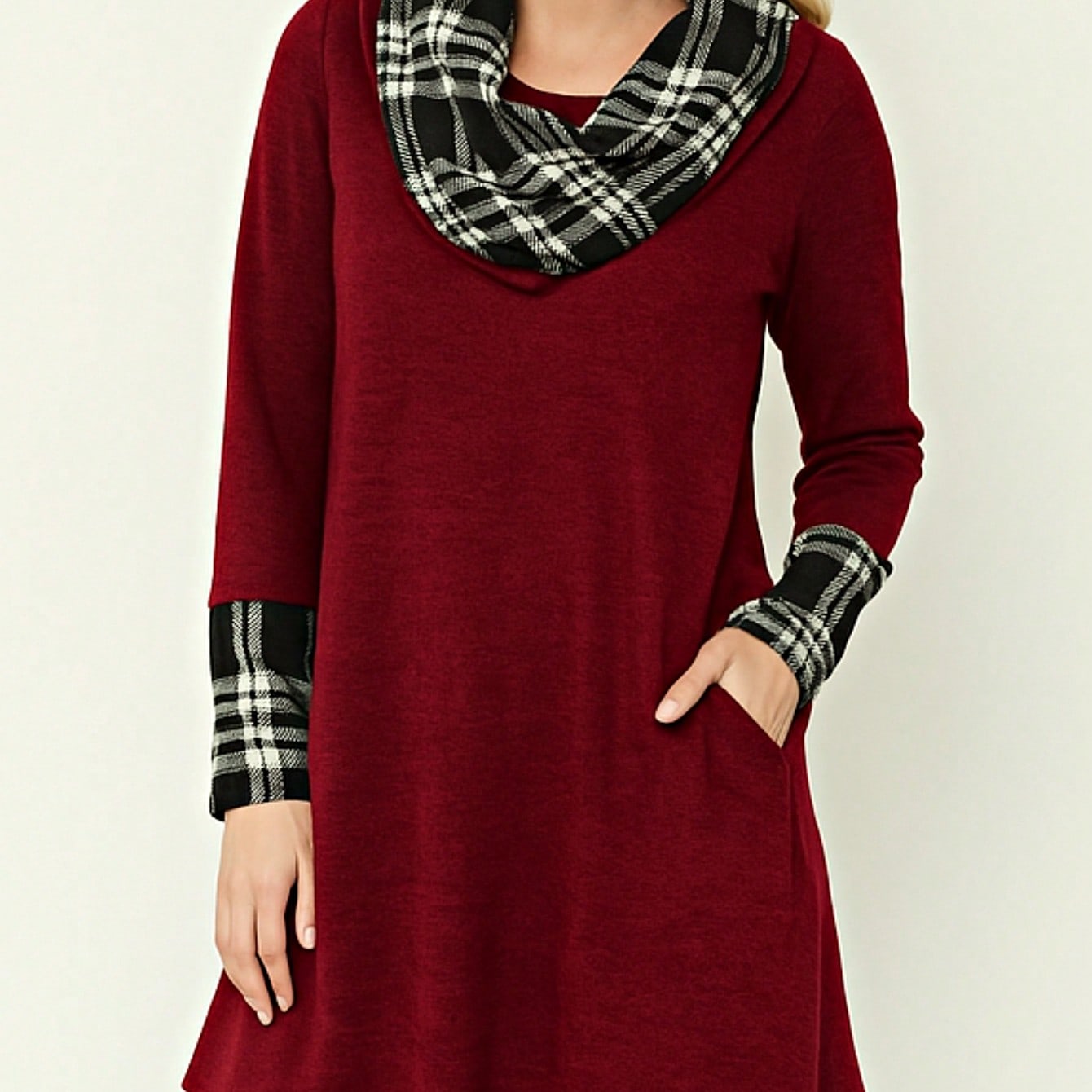 Boho Retro Solid Knit Button Turtle Neck Tulip Slit Tunic Top  Knit Top