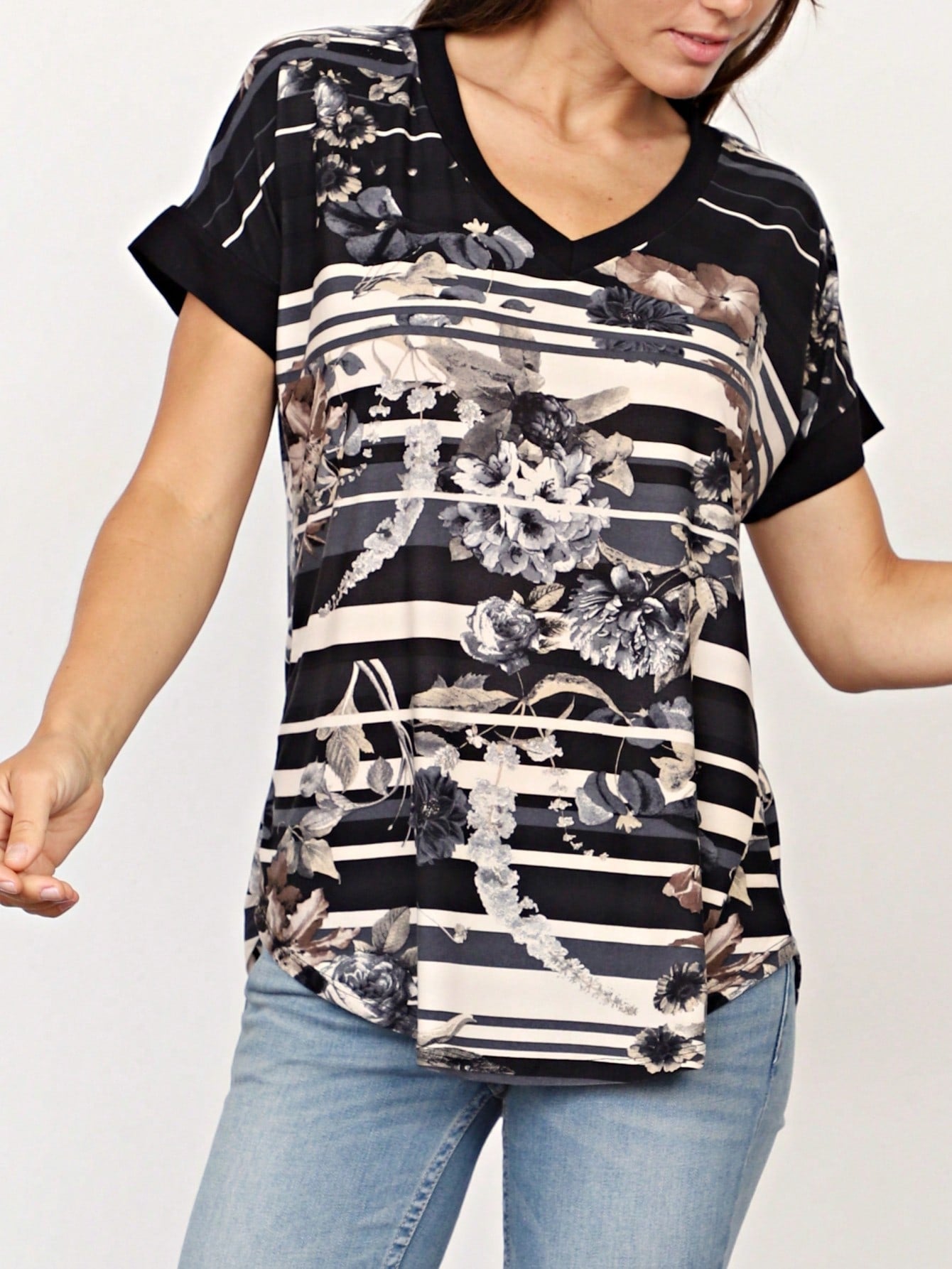 Black White Leopard Animal & Tropical Print Raglan Cap Sleeve Top Shirt Blouse | S-3X
