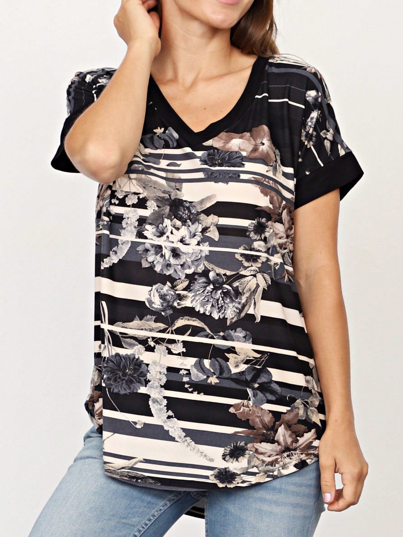 Black White Leopard Animal & Tropical Print Raglan Cap Sleeve Top Shirt Blouse | S-3X