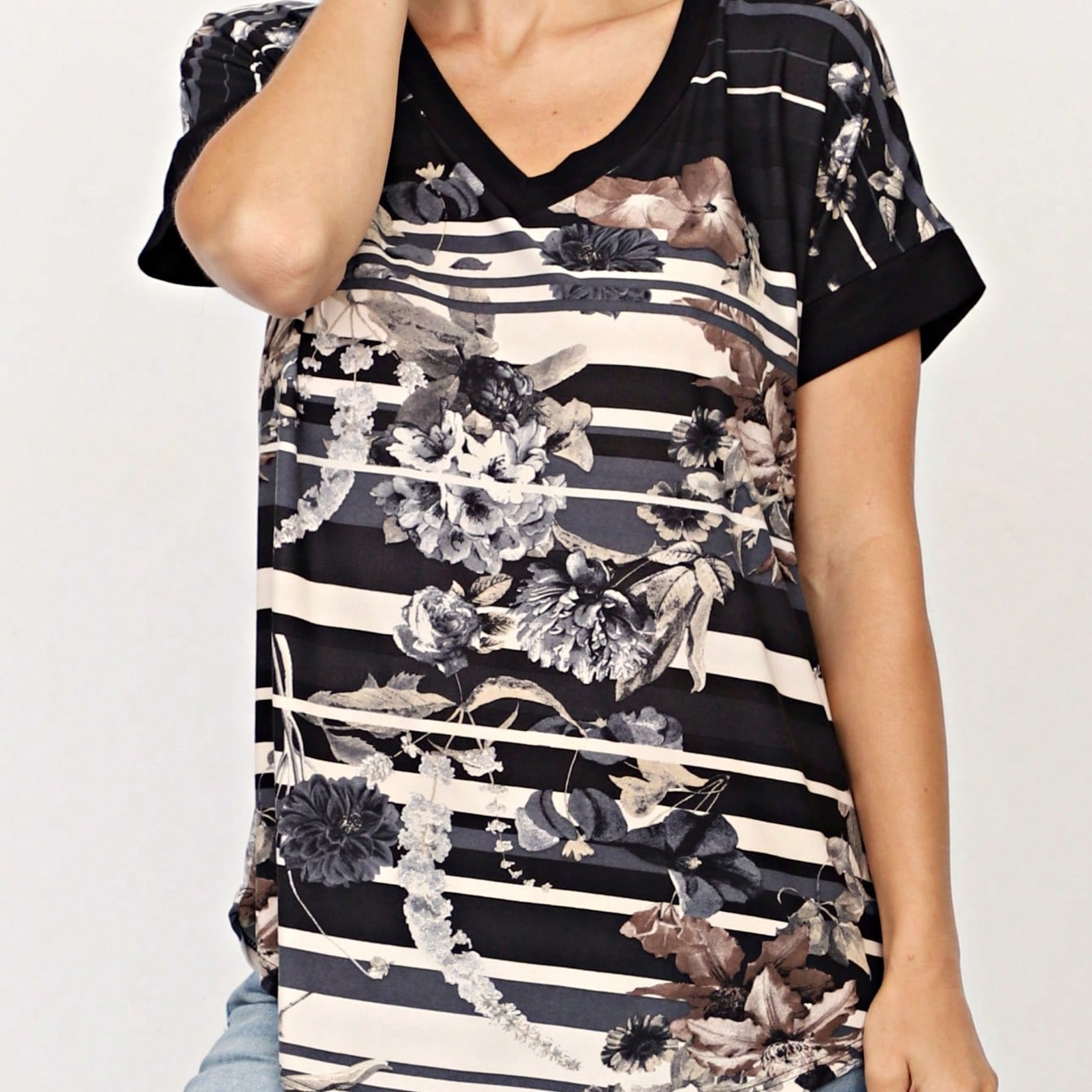 Black White Leopard Animal & Tropical Print Raglan Cap Sleeve Top Shirt Blouse | S-3X