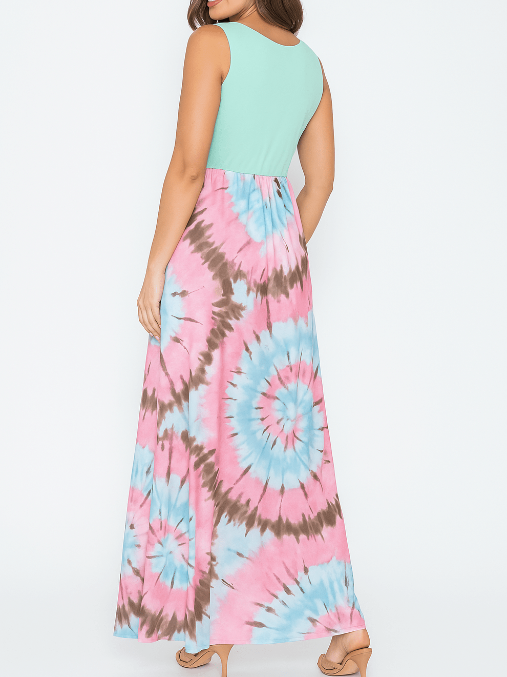 Halter Sleeveless Ditsy Floral Vacation Cruise Multi Chevron Stripe Yellow, Navy And Mint Sleeveless Maxi Dress With Pocket | S-3X