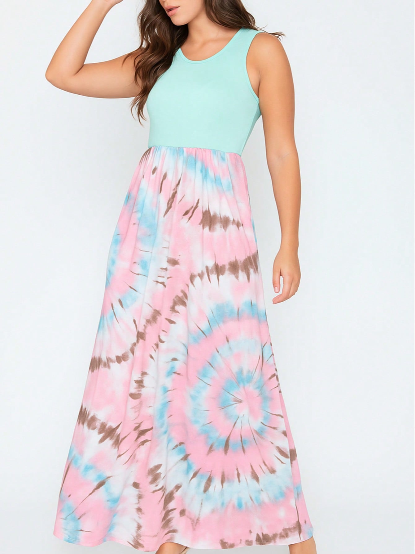 Halter Sleeveless Ditsy Floral Vacation Cruise Multi Chevron Stripe Yellow, Navy And Mint Sleeveless Maxi Dress With Pocket | S-3X