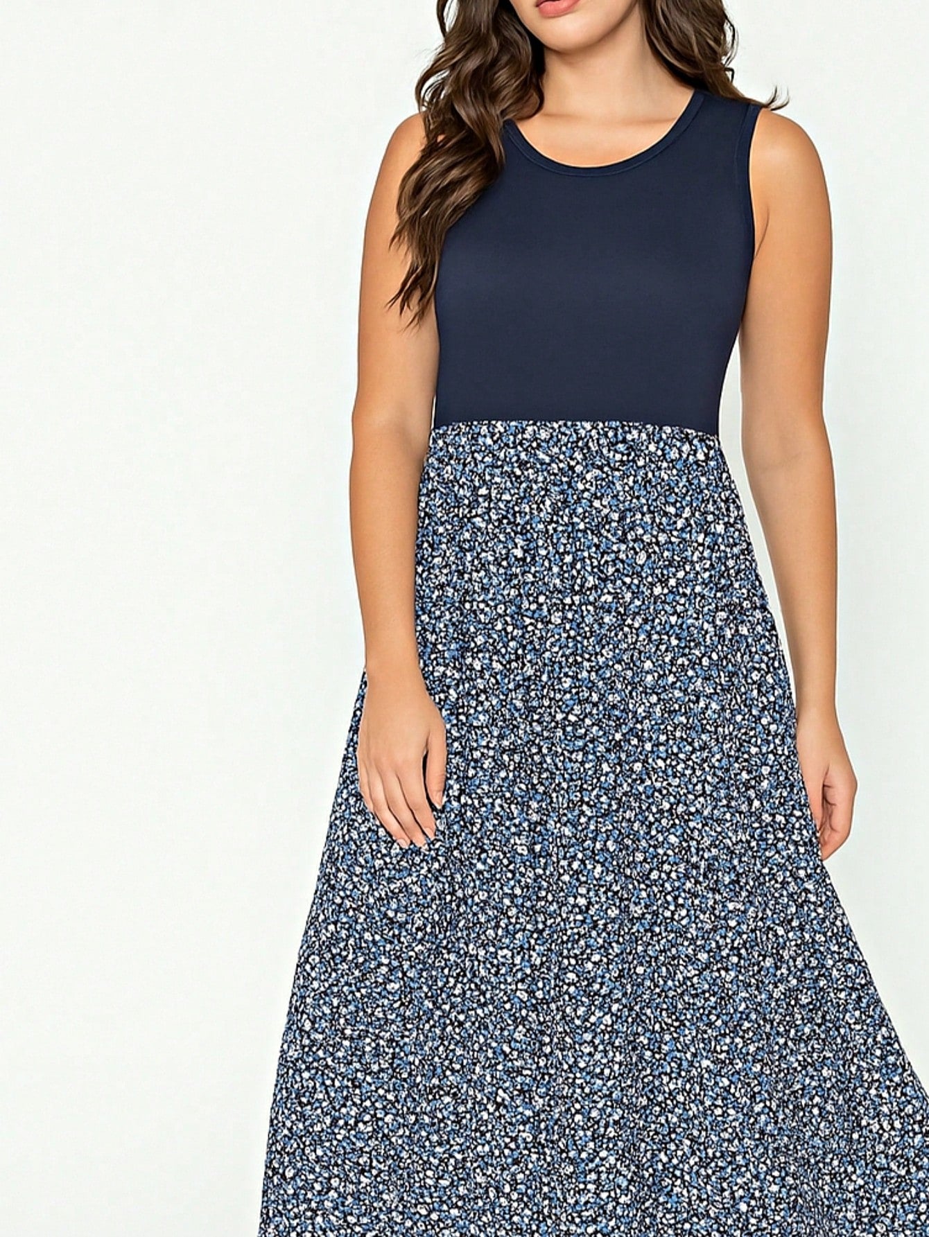 Halter Sleeveless Ditsy Floral Vacation Cruise Multi Chevron Stripe Yellow, Navy And Mint Sleeveless Maxi Dress With Pocket | S-3X
