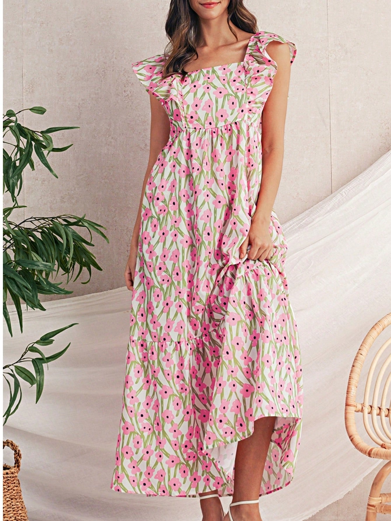 Boho Vacation Blue  Elegant Classic Tiered Maxi Long Shirt  Dress With Belt  Versatile Summer Dress For Women