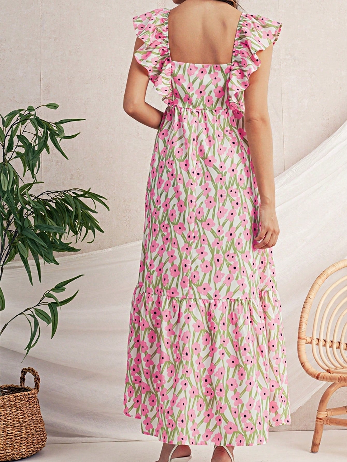 Boho Vacation Blue  Elegant Classic Tiered Maxi Long Shirt  Dress With Belt  Versatile Summer Dress For Women