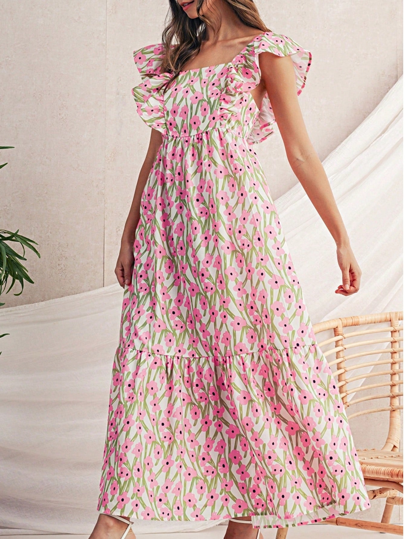 Boho Vacation Blue  Elegant Classic Tiered Maxi Long Shirt  Dress With Belt  Versatile Summer Dress For Women