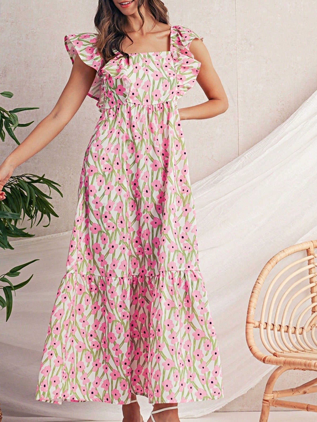 Boho Vacation Blue  Elegant Classic Tiered Maxi Long Shirt  Dress With Belt  Versatile Summer Dress For Women