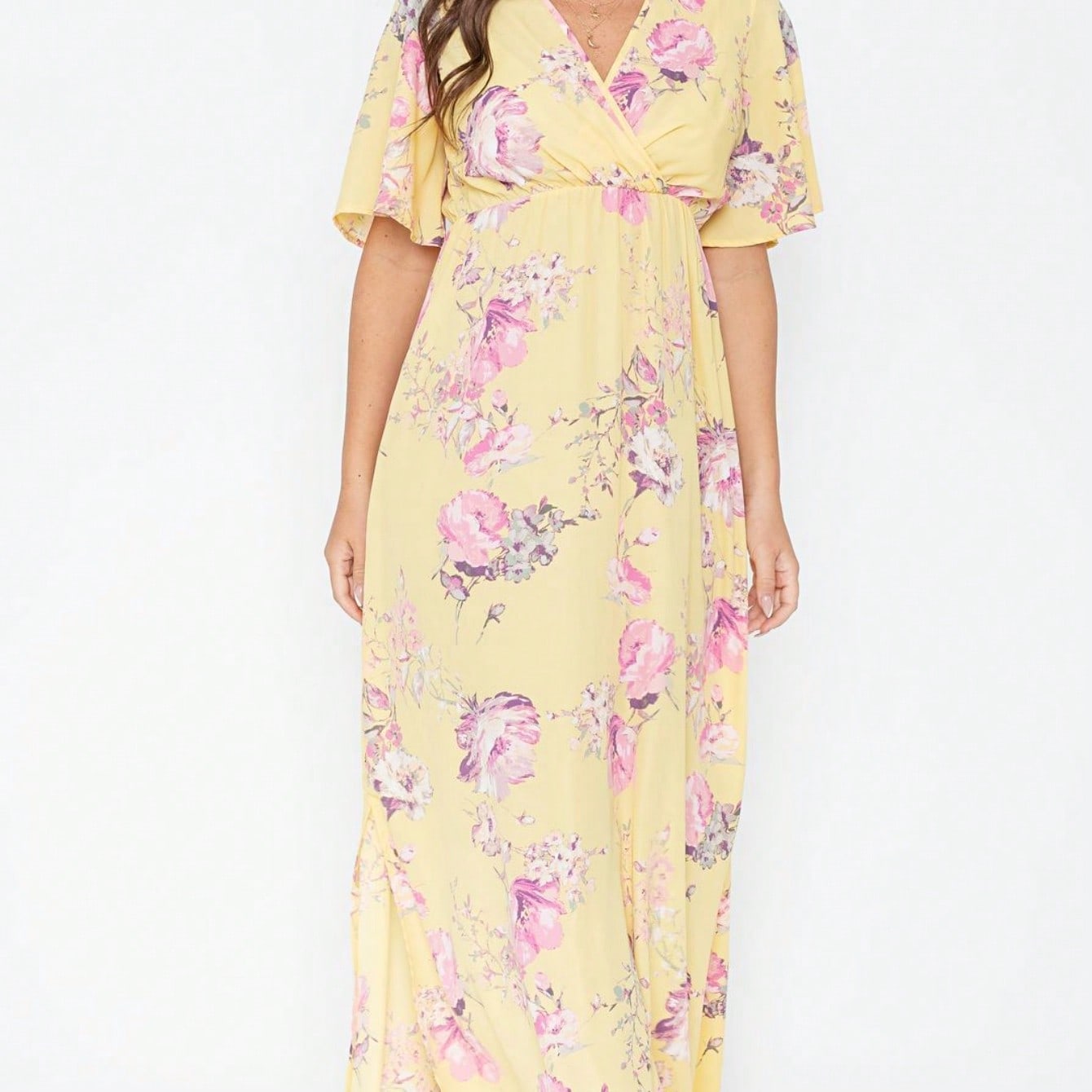 Tiered Tropical Short Sleeve Leaves Floral  Maxi Long Woven Dress