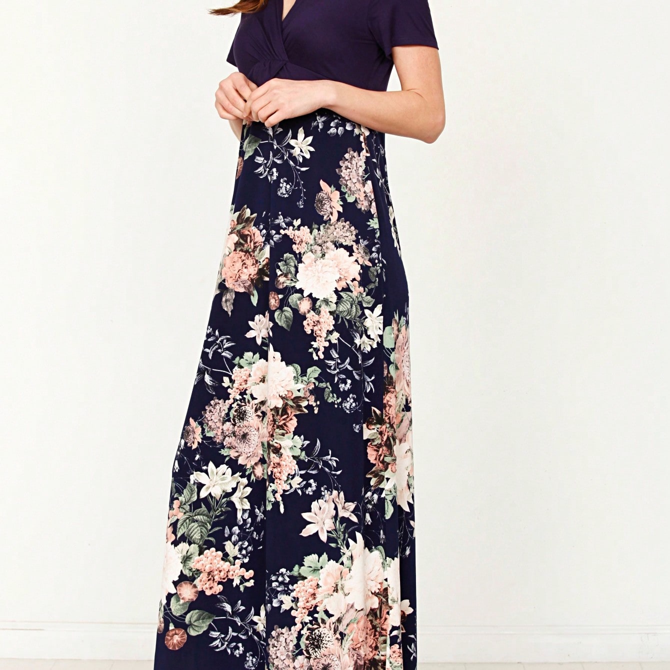 Tiered Tropical Short Sleeve Leaves Floral  Maxi Long Woven Dress