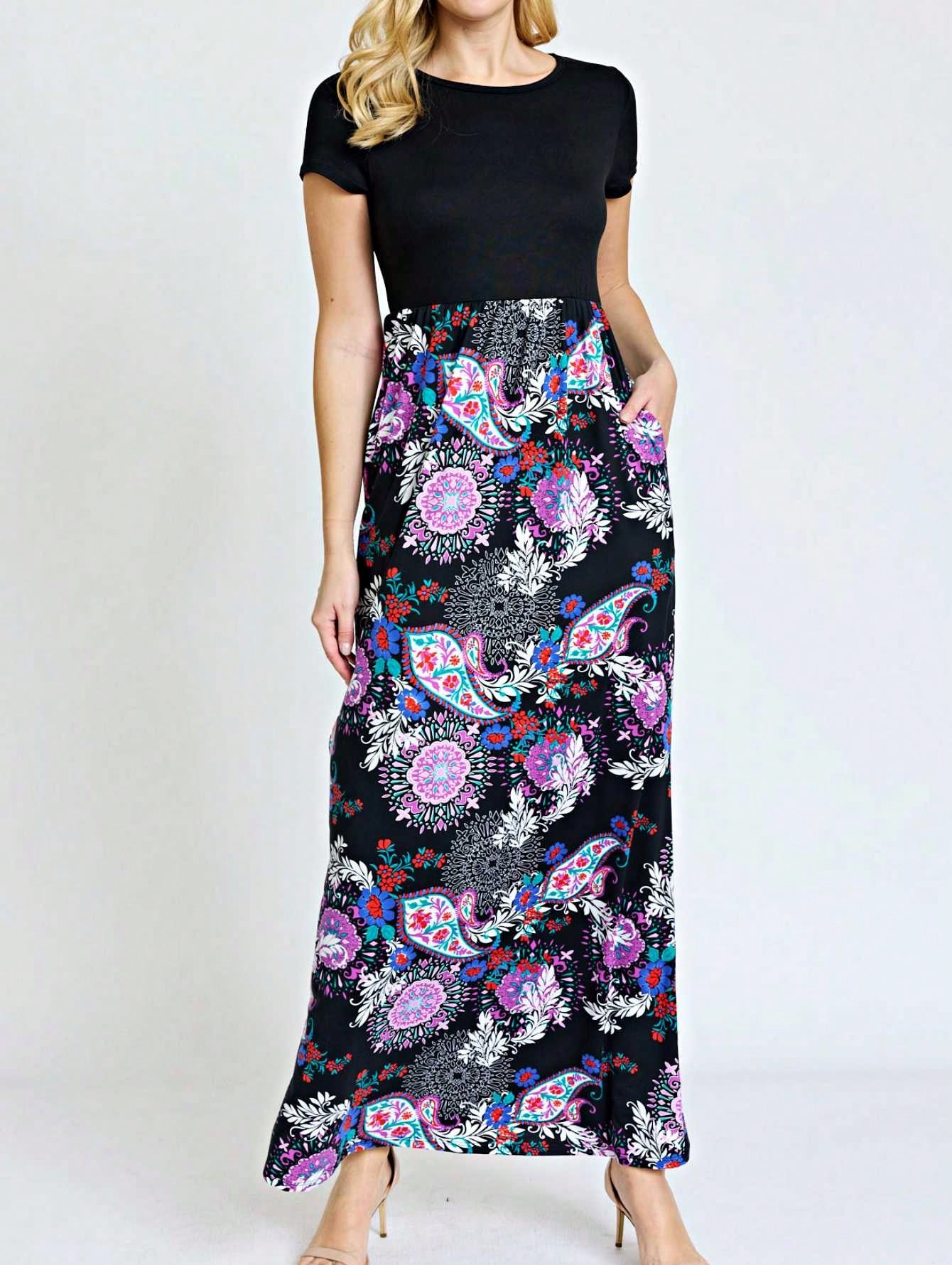 Halter Sleeveless Ditsy Floral Vacation Cruise Multi Chevron Stripe Yellow, Navy And Mint Sleeveless Maxi Dress With Pocket | S-3X