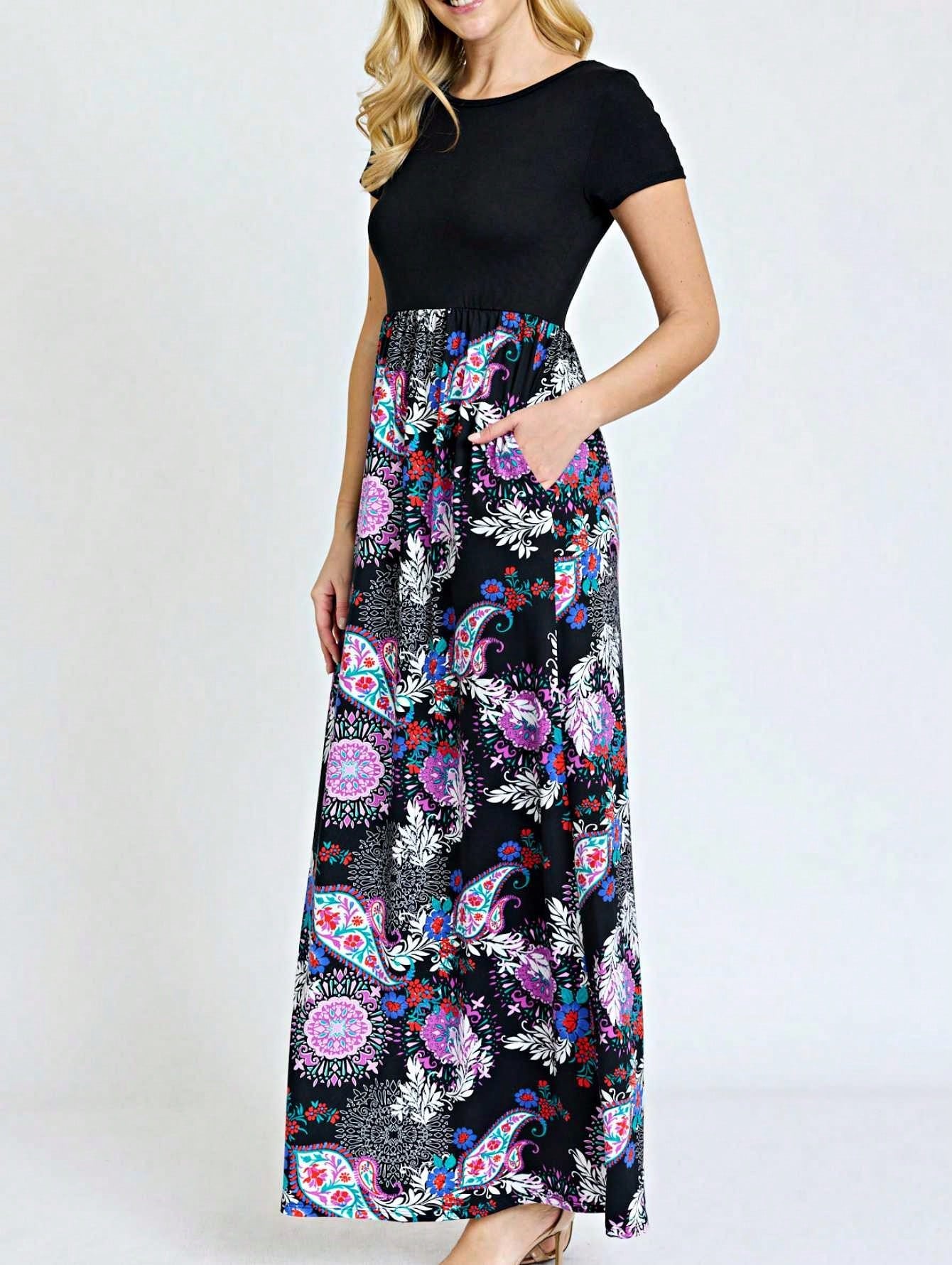 Halter Sleeveless Ditsy Floral Vacation Cruise Multi Chevron Stripe Yellow, Navy And Mint Sleeveless Maxi Dress With Pocket | S-3X