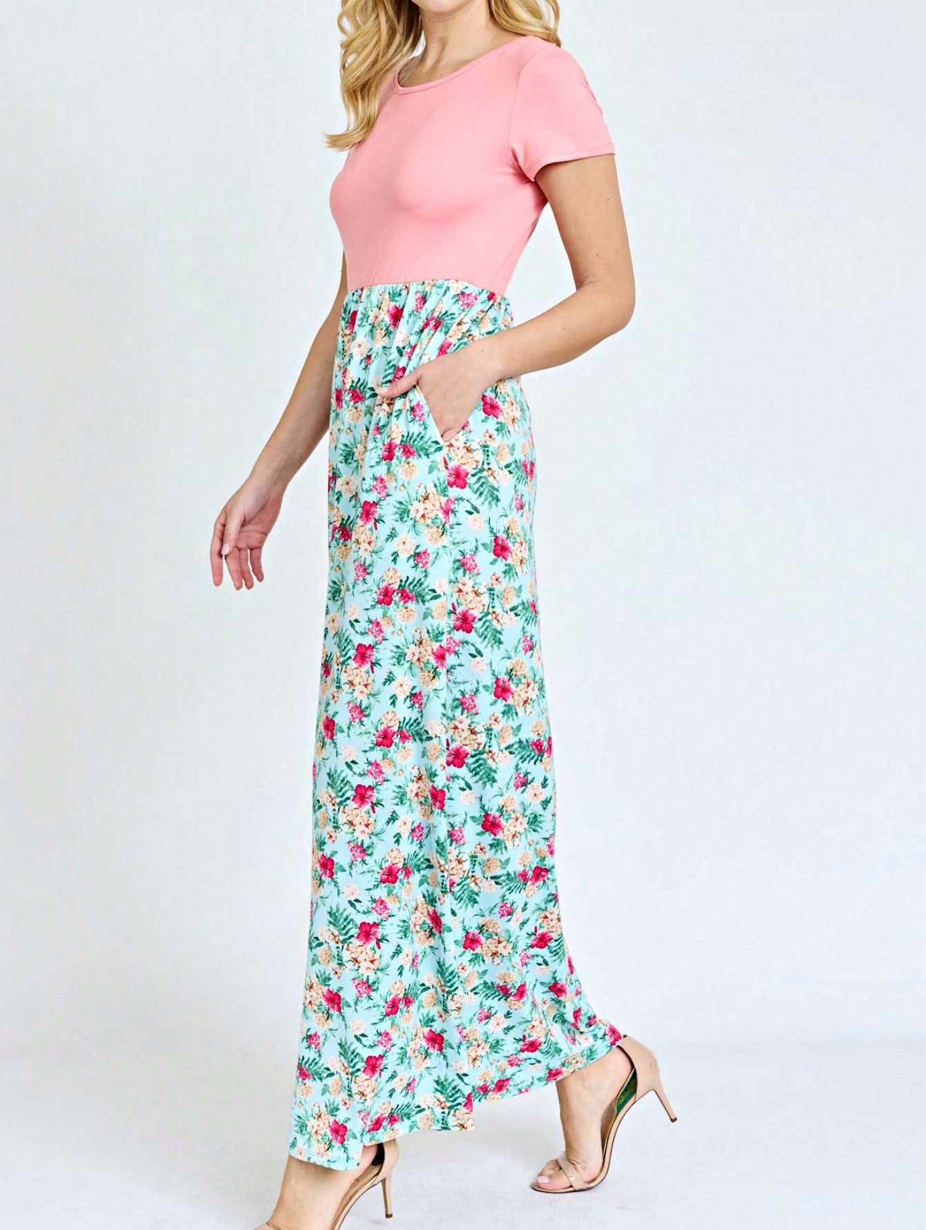 Halter Sleeveless Ditsy Floral Vacation Cruise Multi Chevron Stripe Yellow, Navy And Mint Sleeveless Maxi Dress With Pocket | S-3X