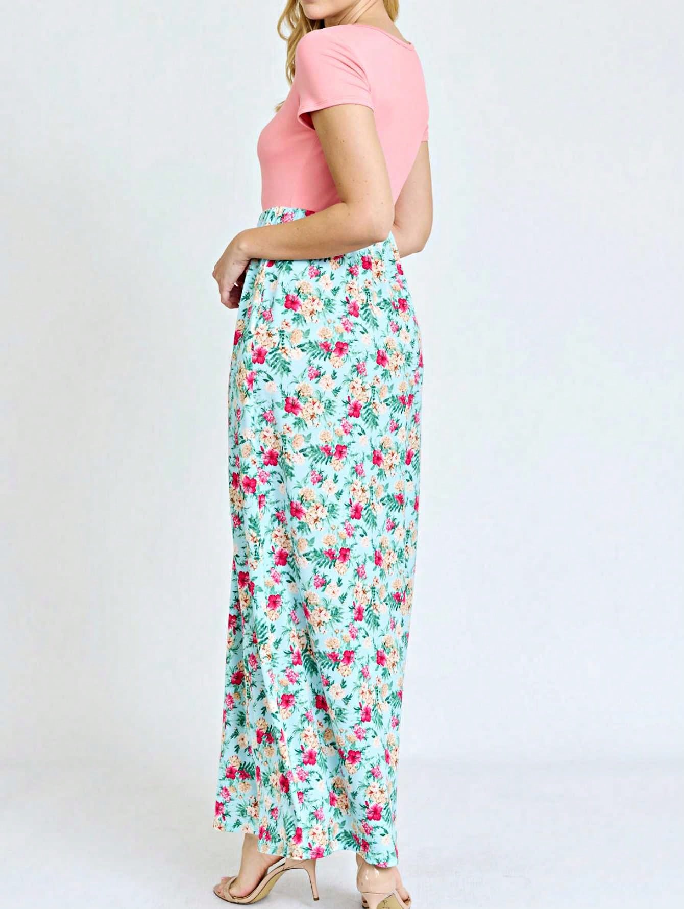 Halter Sleeveless Ditsy Floral Vacation Cruise Multi Chevron Stripe Yellow, Navy And Mint Sleeveless Maxi Dress With Pocket | S-3X