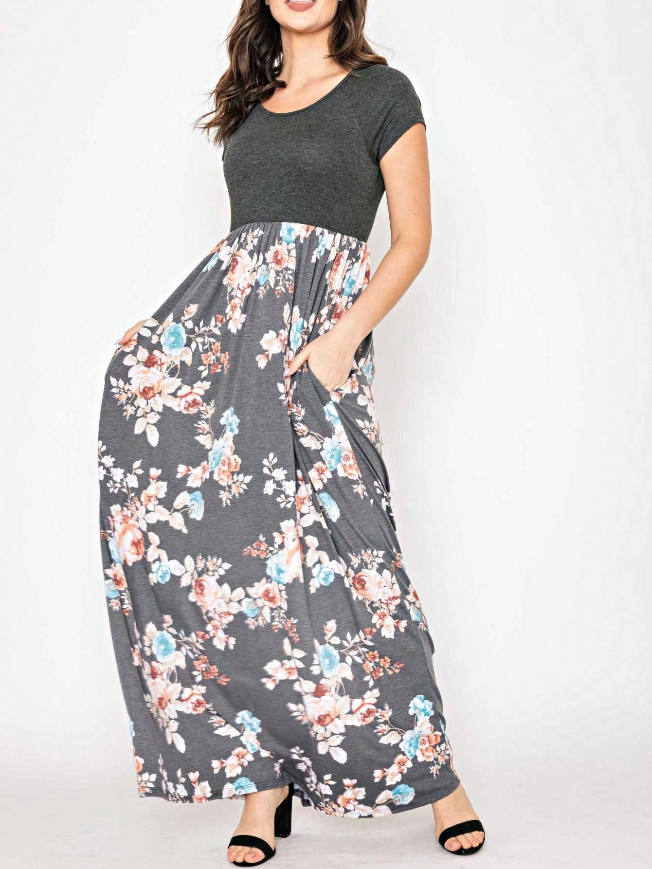 Halter Sleeveless Ditsy Floral Vacation Cruise Multi Chevron Stripe Yellow, Navy And Mint Sleeveless Maxi Dress With Pocket | S-3X