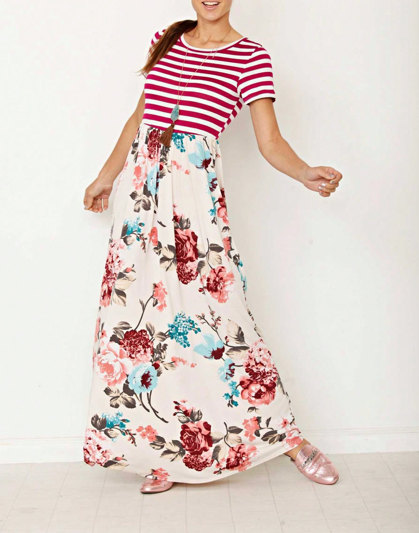 Halter Sleeveless Ditsy Floral Vacation Cruise Multi Chevron Stripe Yellow, Navy And Mint Sleeveless Maxi Dress With Pocket | S-3X