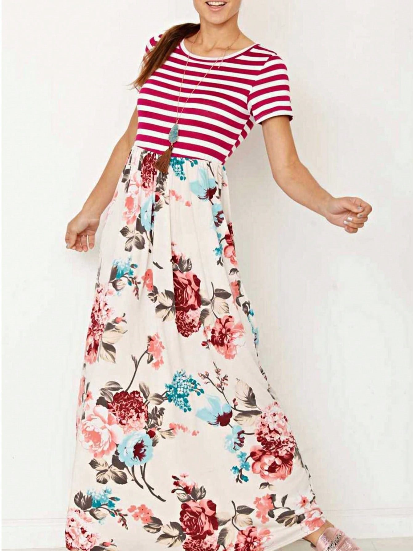 Halter Sleeveless Ditsy Floral Vacation Cruise Multi Chevron Stripe Yellow, Navy And Mint Sleeveless Maxi Dress With Pocket | S-3X