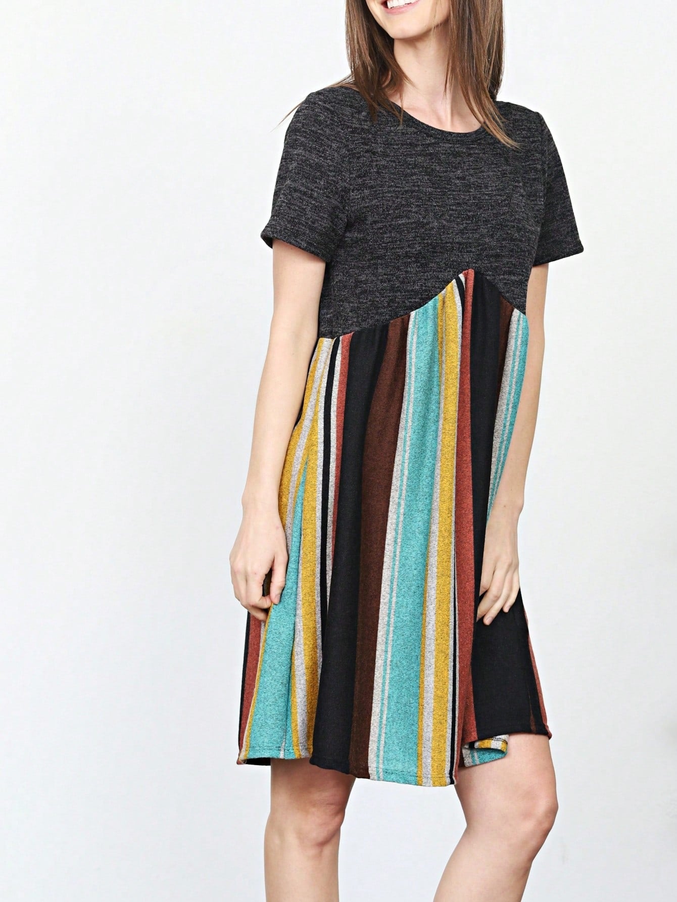 Orange & Navy Mint Multi Stripe Cross Front Knit Mini Dress | S-3X
