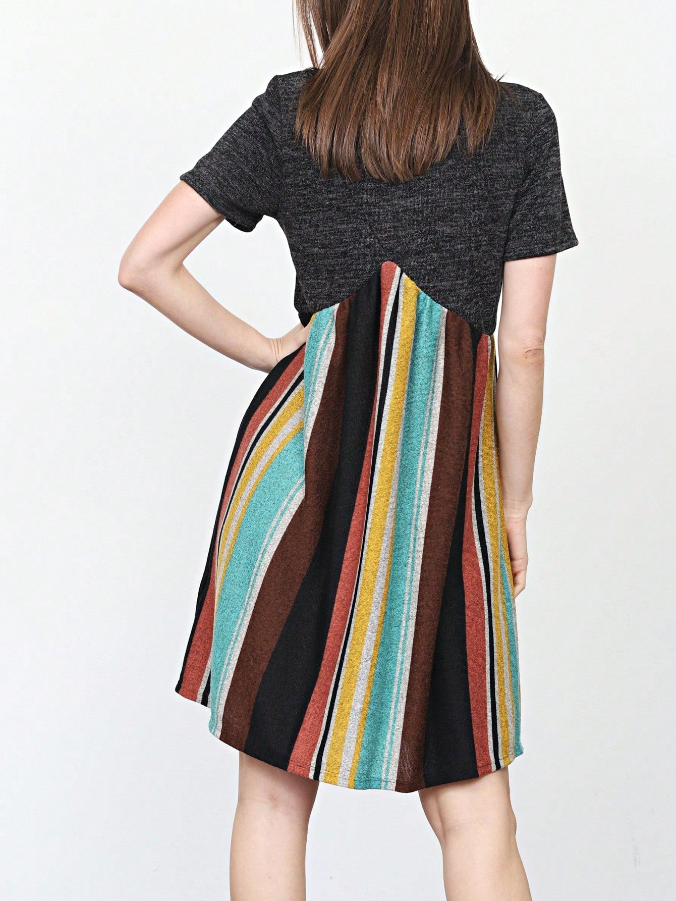 Orange & Navy Mint Multi Stripe Cross Front Knit Mini Dress | S-3X