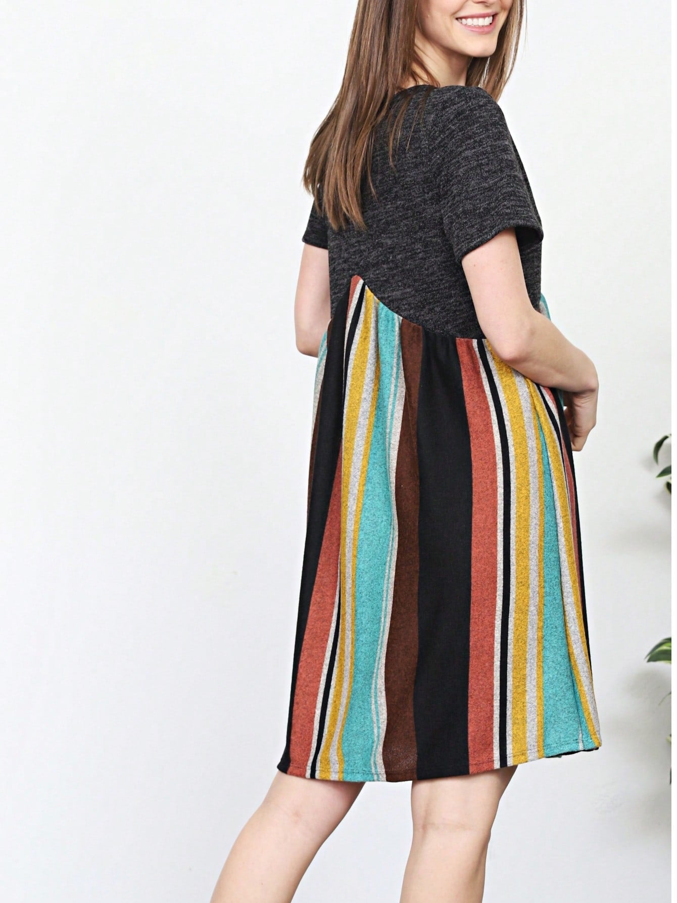 Orange & Navy Mint Multi Stripe Cross Front Knit Mini Dress | S-3X