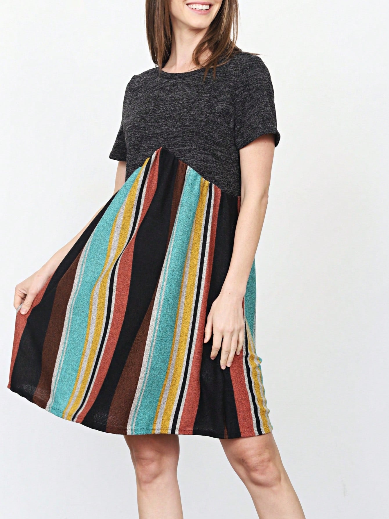 Orange & Navy Mint Multi Stripe Cross Front Knit Mini Dress | S-3X