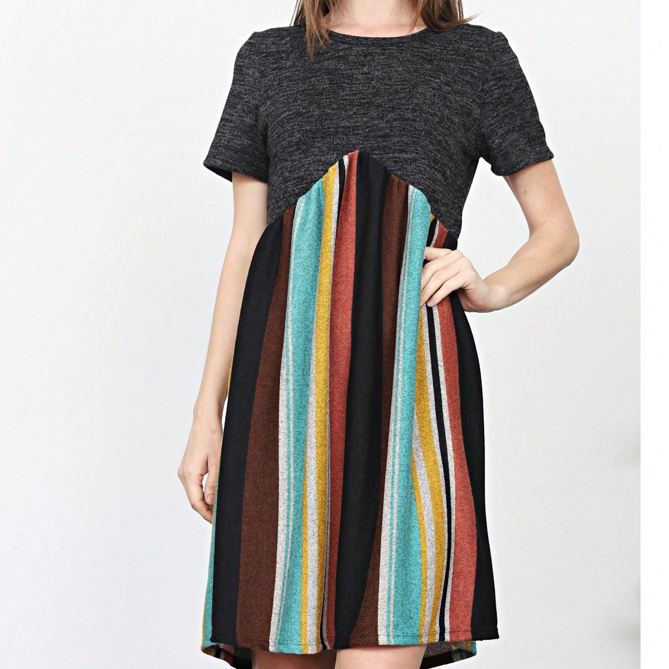 Orange & Navy Mint Multi Stripe Cross Front Knit Mini Dress | S-3X