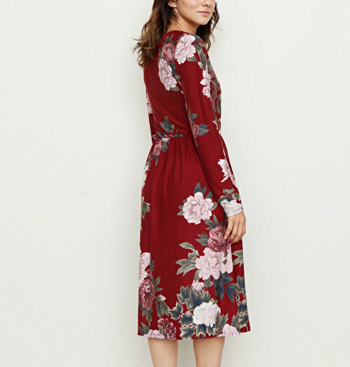 Boho Retro Sage Navy Pink Black Ditsy Floral Surplice Deep V Neck Band Waist Shirring Soft Swing Dress Small To 3 XL Plus