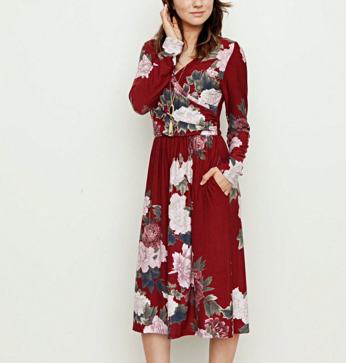 Boho Retro Sage Navy Pink Black Ditsy Floral Surplice Deep V Neck Band Waist Shirring Soft Swing Dress Small To 3 XL Plus
