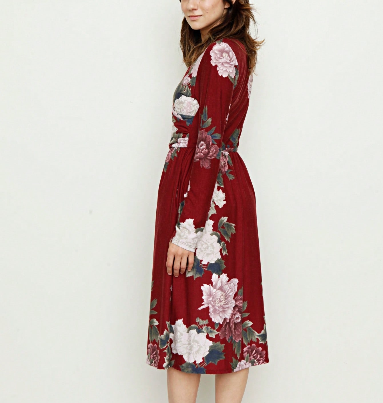 Boho Retro Sage Navy Pink Black Ditsy Floral Surplice Deep V Neck Band Waist Shirring Soft Swing Dress Small To 3 XL Plus