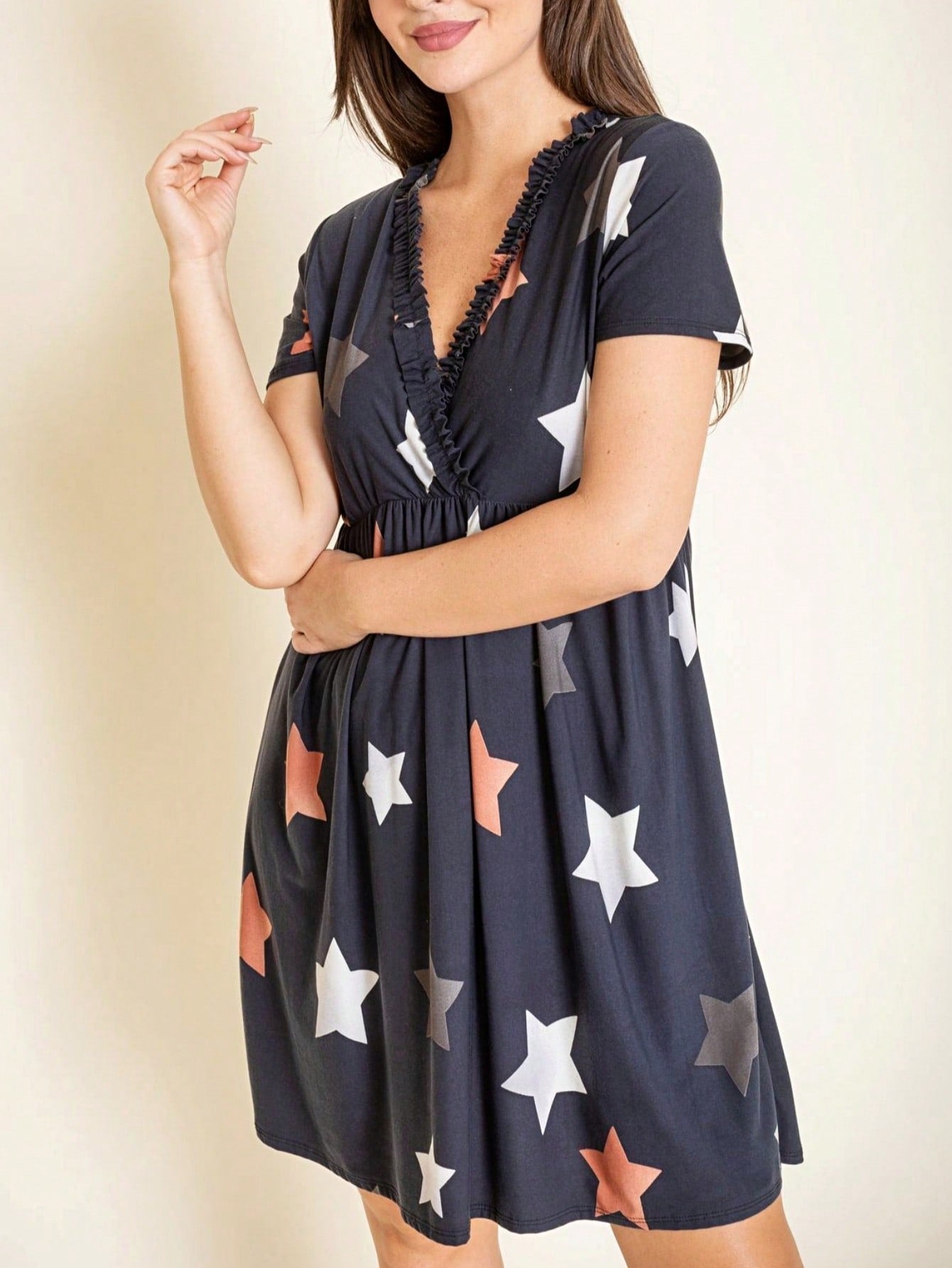 Boho Retro Sage Navy Pink Black Ditsy Floral Surplice Deep V Neck Band Waist Shirring Soft Swing Dress Small To 3 XL Plus