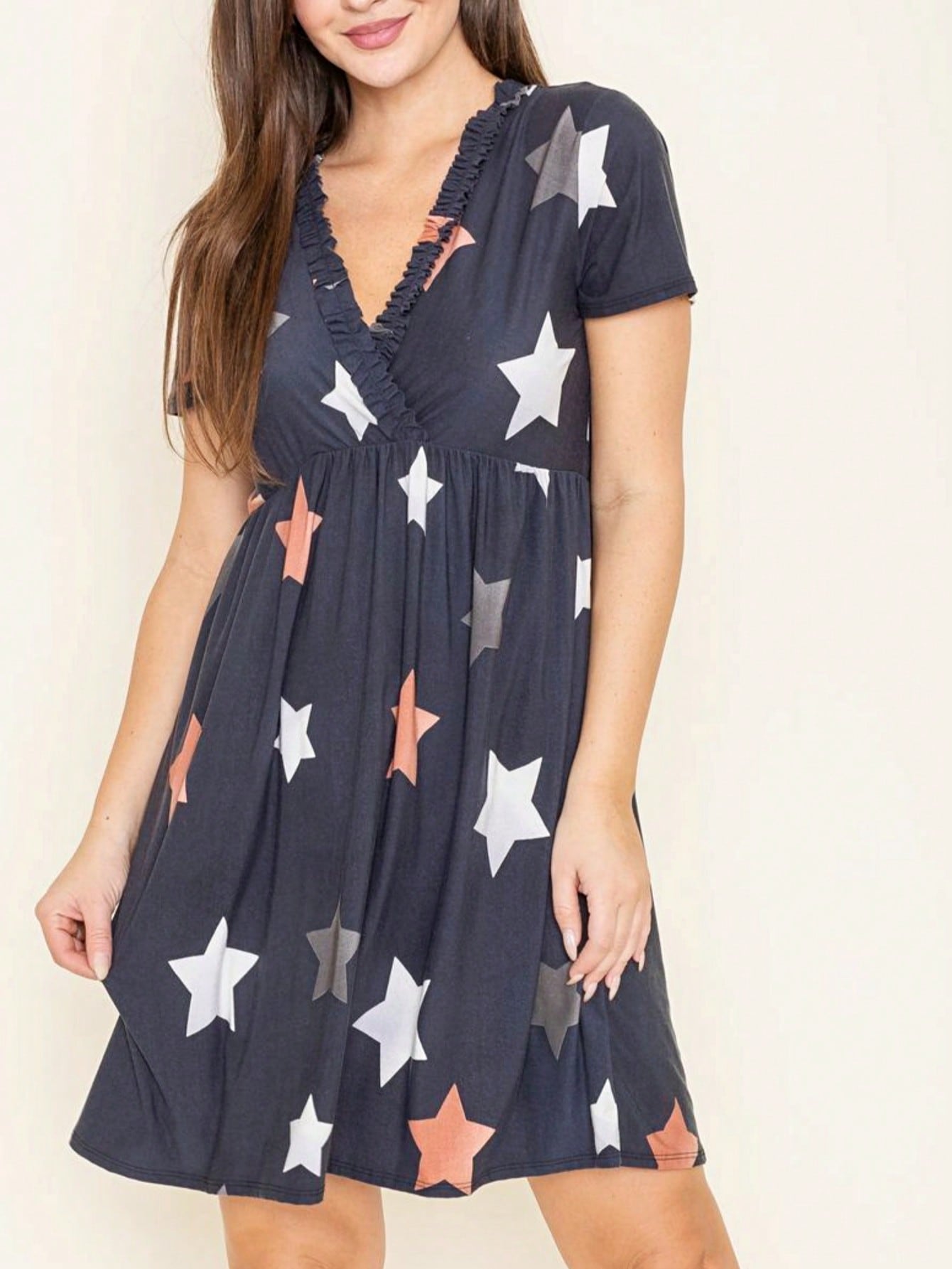 Boho Retro Sage Navy Pink Black Ditsy Floral Surplice Deep V Neck Band Waist Shirring Soft Swing Dress Small To 3 XL Plus