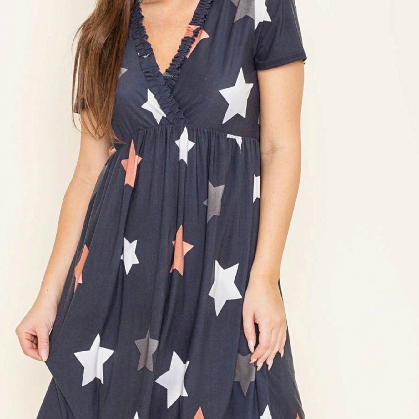Boho Retro Sage Navy Pink Black Ditsy Floral Surplice Deep V Neck Band Waist Shirring Soft Swing Dress Small To 3 XL Plus