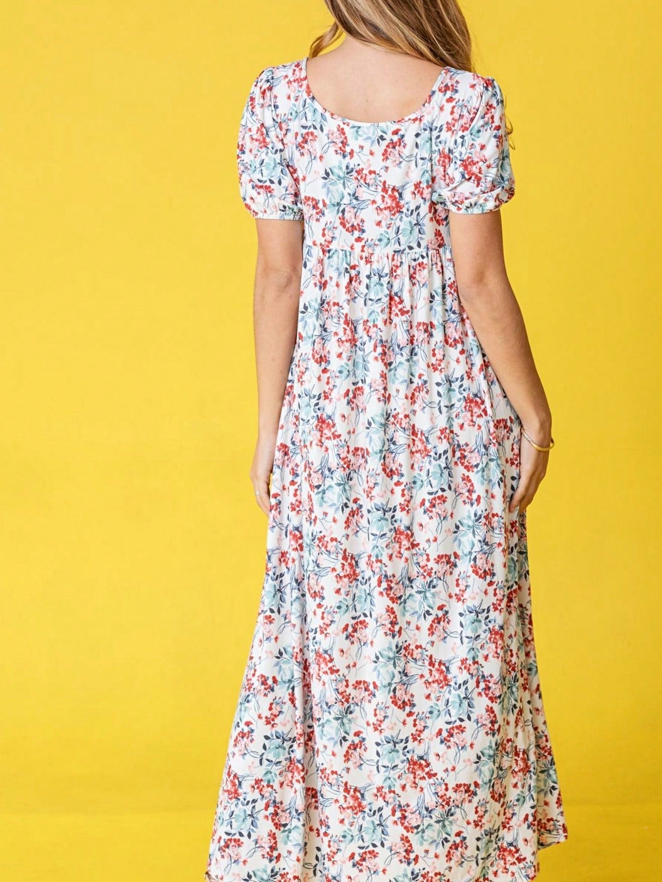 Tiered Tropical Short Sleeve Leaves Floral  Maxi Long Woven Dress