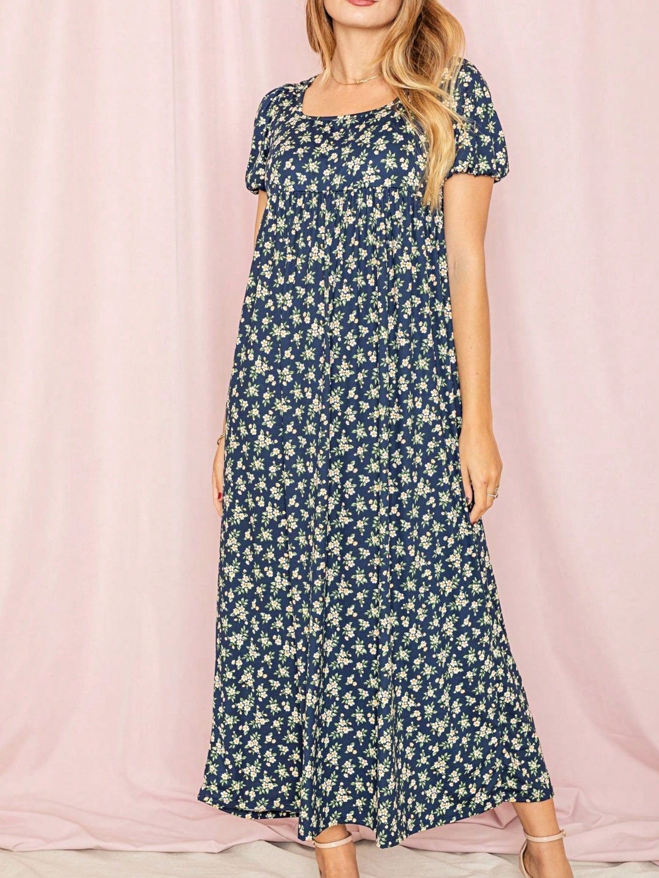 Tiered Tropical Short Sleeve Leaves Floral  Maxi Long Woven Dress