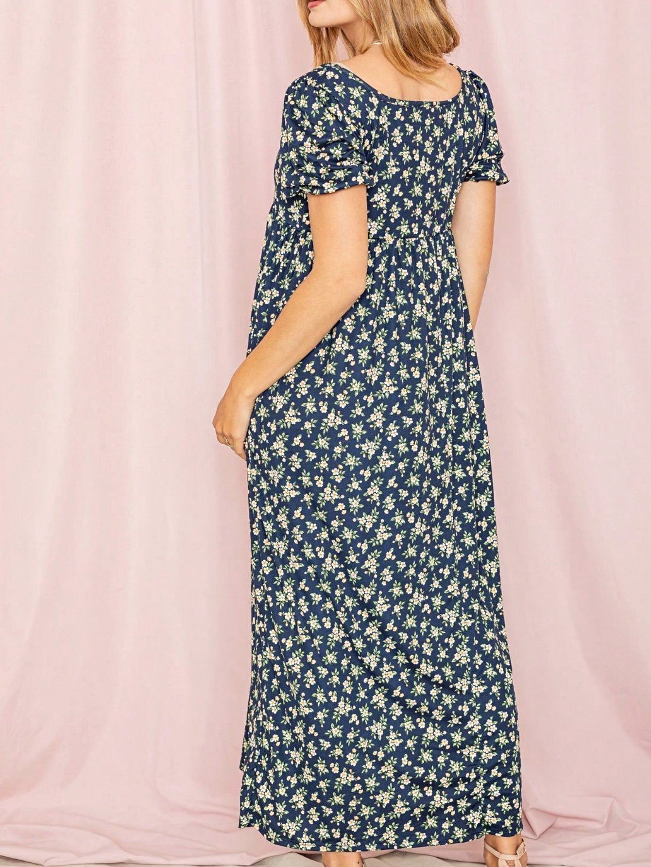 Tiered Tropical Short Sleeve Leaves Floral  Maxi Long Woven Dress
