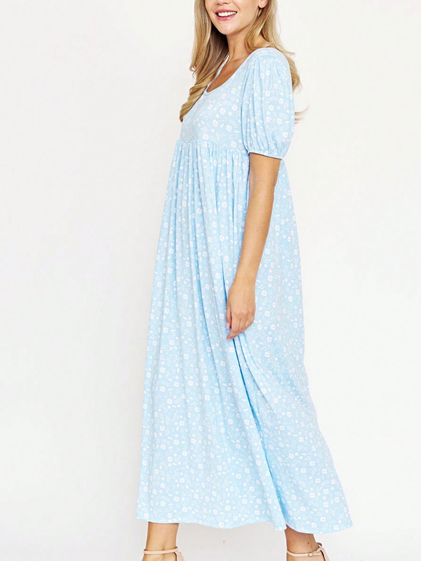 Tiered Tropical Short Sleeve Leaves Floral  Maxi Long Woven Dress