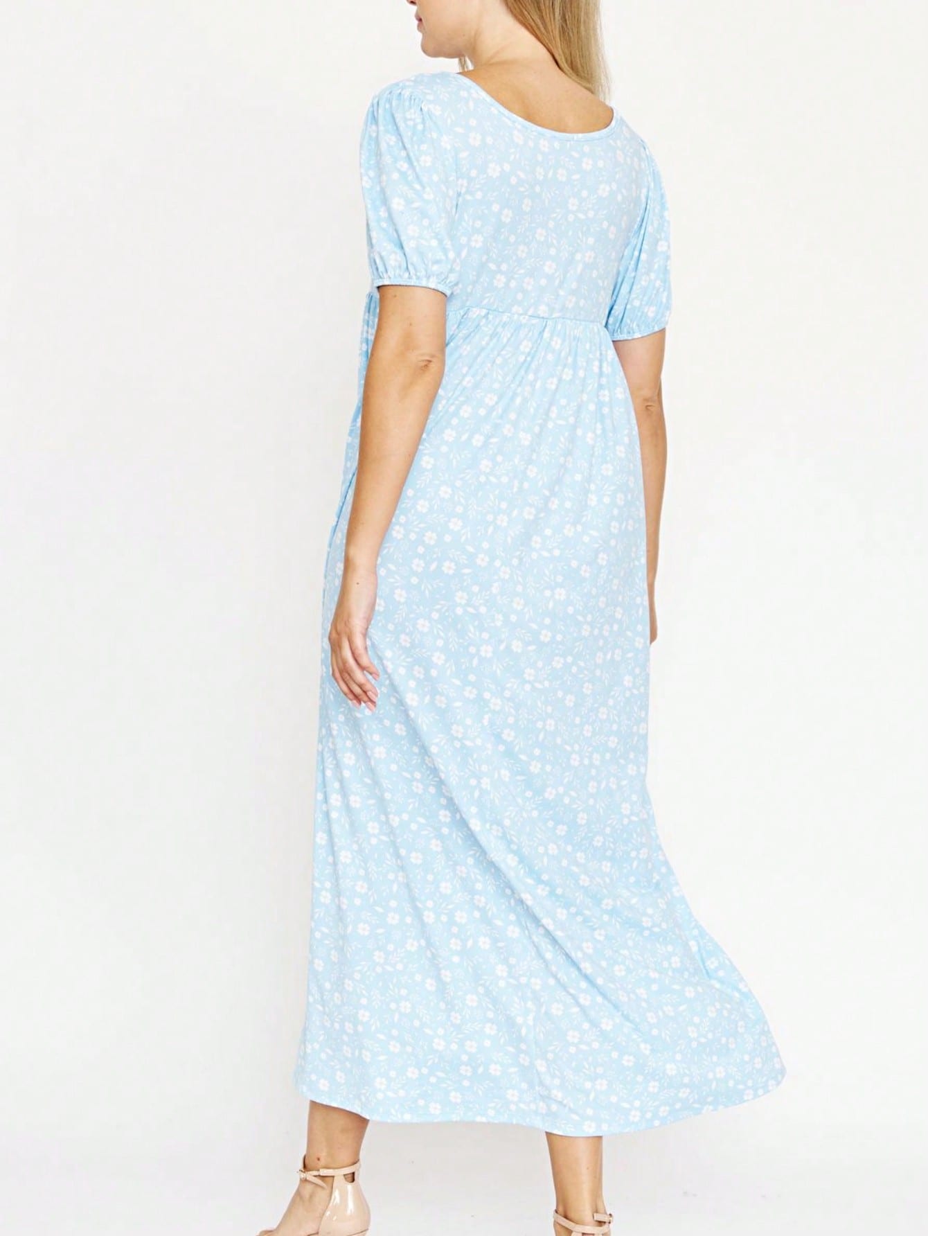 Tiered Tropical Short Sleeve Leaves Floral  Maxi Long Woven Dress