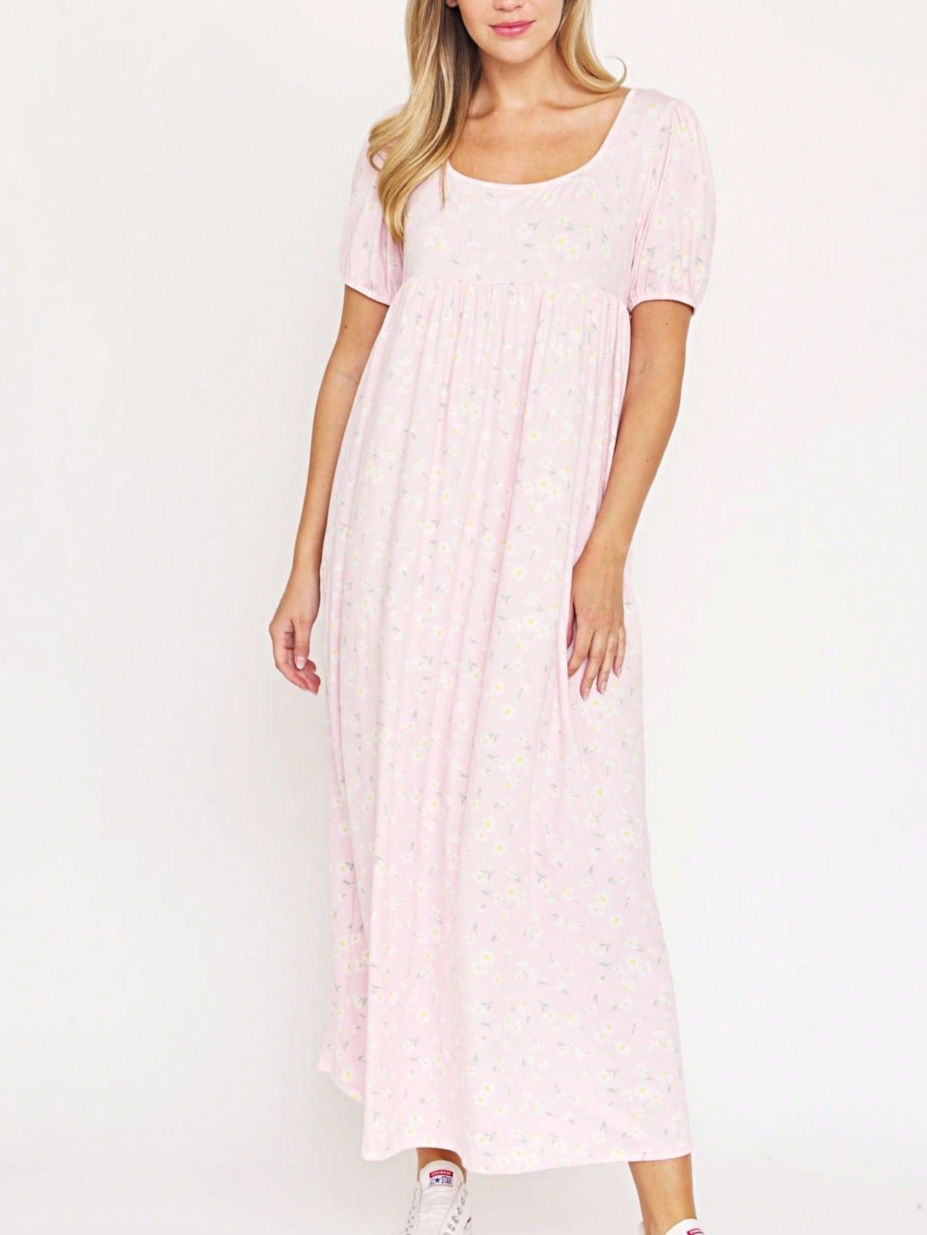 Tiered Tropical Short Sleeve Leaves Floral  Maxi Long Woven Dress