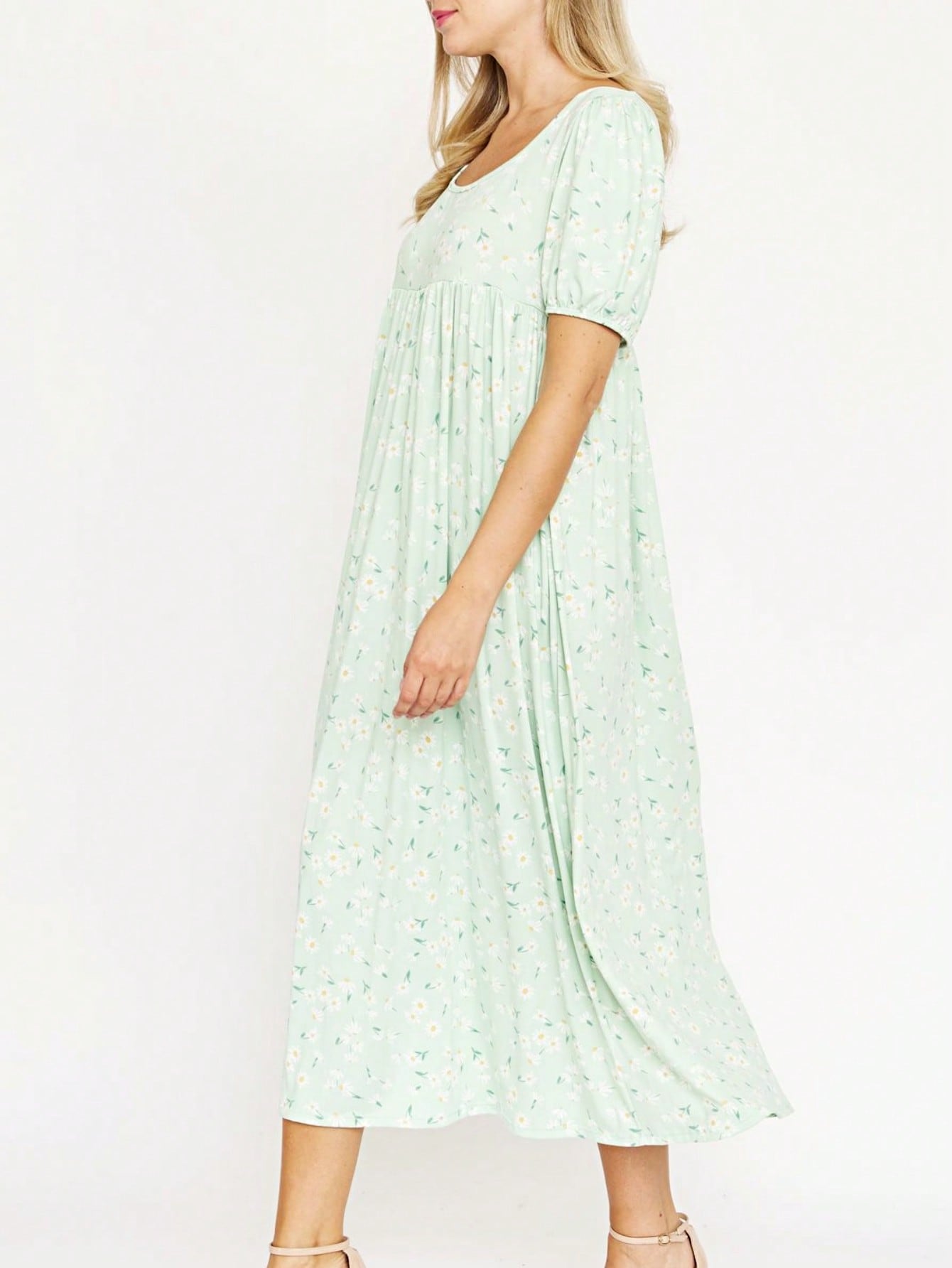 Tiered Tropical Short Sleeve Leaves Floral  Maxi Long Woven Dress