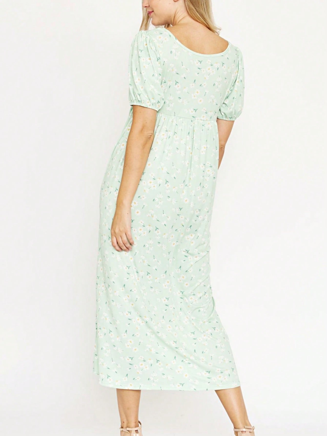 Tiered Tropical Short Sleeve Leaves Floral  Maxi Long Woven Dress