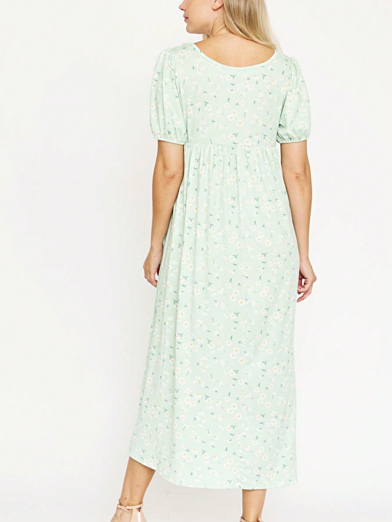 Tiered Tropical Short Sleeve Leaves Floral  Maxi Long Woven Dress