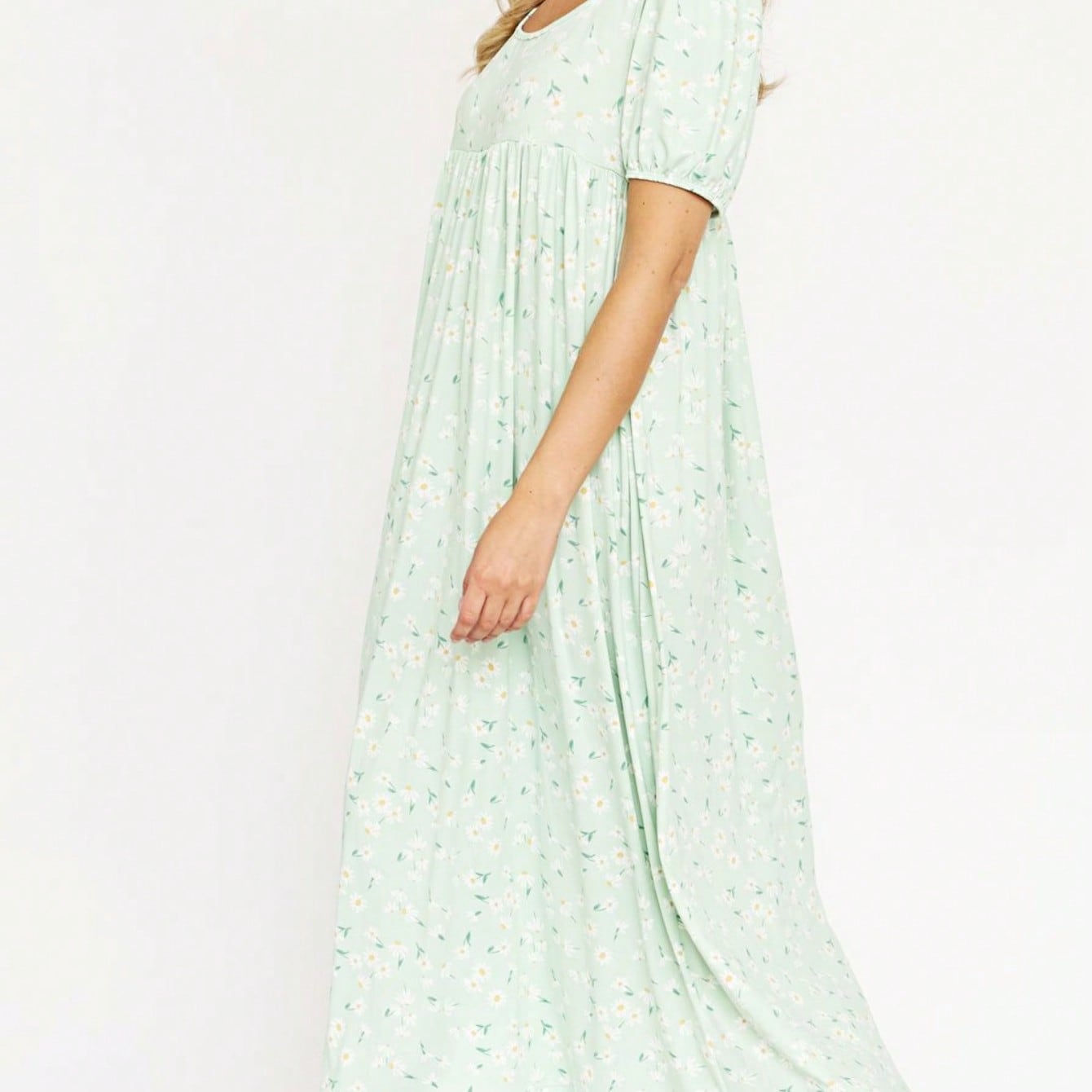 Tiered Tropical Short Sleeve Leaves Floral  Maxi Long Woven Dress