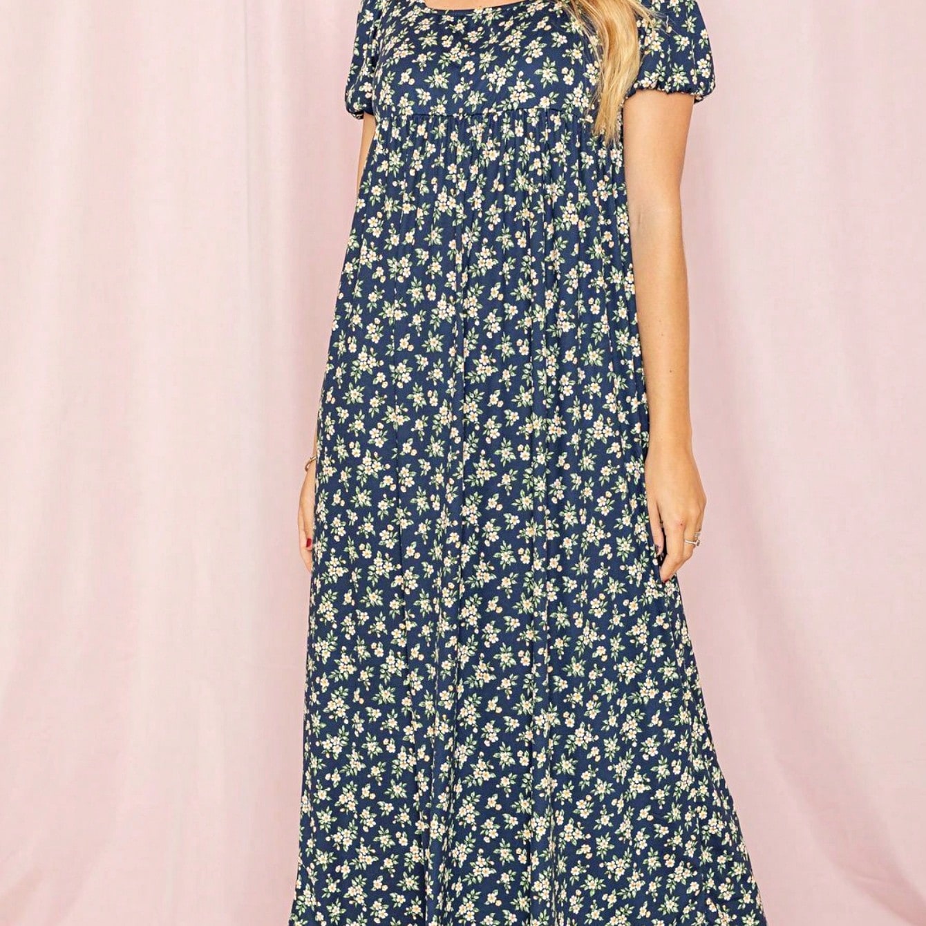 Tiered Tropical Short Sleeve Leaves Floral  Maxi Long Woven Dress