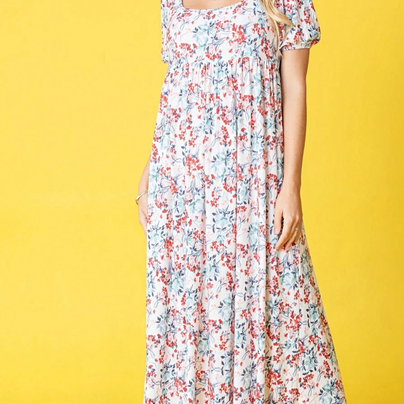 Tiered Tropical Short Sleeve Leaves Floral  Maxi Long Woven Dress