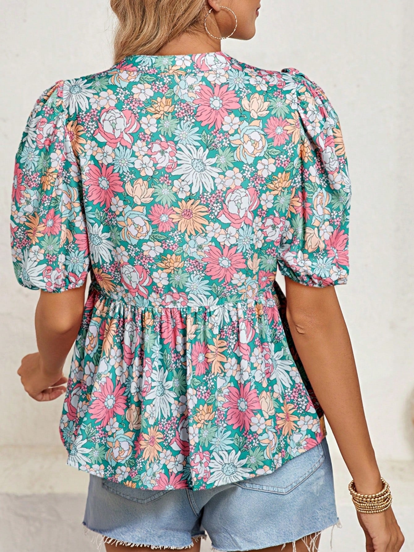 Boho Retro Vintage 60's Vibe Rose Red Floral Pleated Blue Stripe Dolman Bat Wing Ivory Whited Top Shirt Blouse